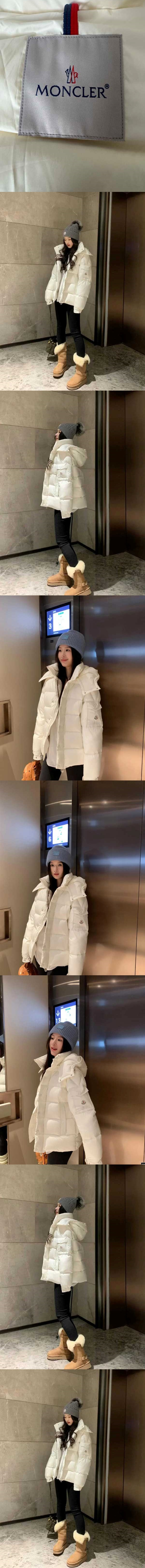 モンクレール マヤ オフホワイト レディース フード付き クロップド ダウンジャケット とても暖かい(K20931A0010254A81)