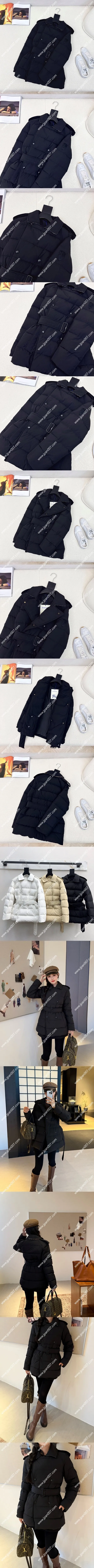 バーバリー ウィメンズ ブラック クラシック ダブルブレスト ラペル ミディ ダウンジャケット(Burberry58)