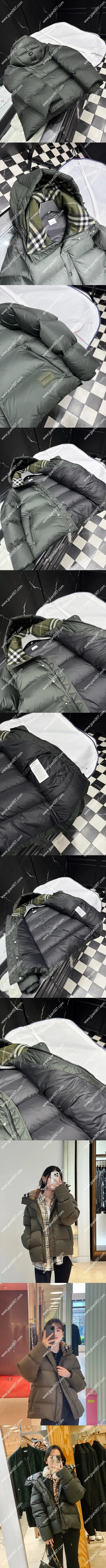 Burberry‘Halsby’Down Jacket Gray-green バーバリー ハルスビー カップルズ セージグリーンフード付き チェック ダウンジャケット(8091092)