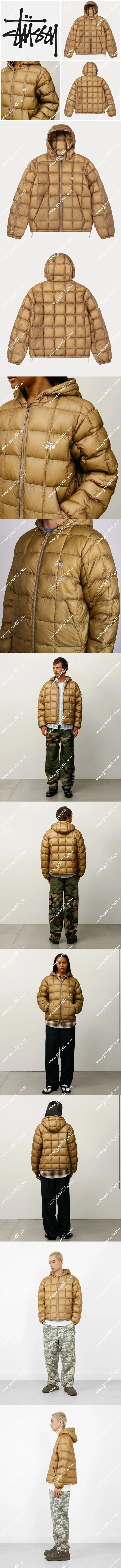 STUSSY MIDWEIGHT HOODED PUFFER KHAKI ステューシー ミッドウェイト フード付きパファー カーキ ユニセックス(HJ5D0160)