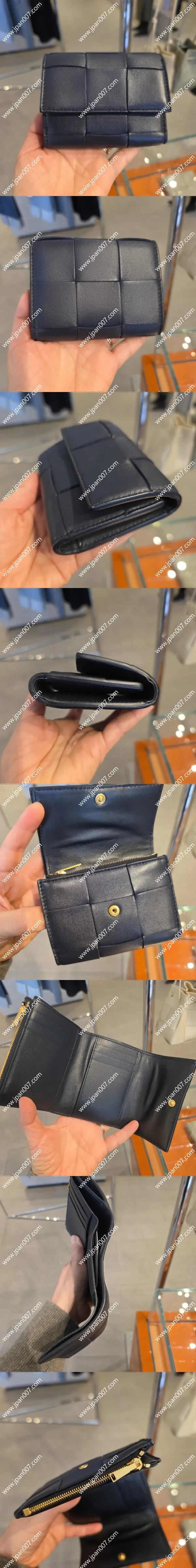 ボッテガヴェネタ イントレチャートレザーの三つ折り財布 ブラック(651372)