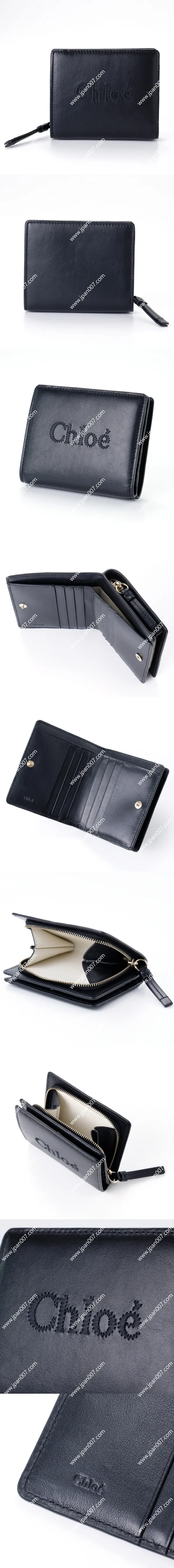 クロエ センス ブラック カーフスキン ミニ 二つ折り財布(CHC23SP867I10)
