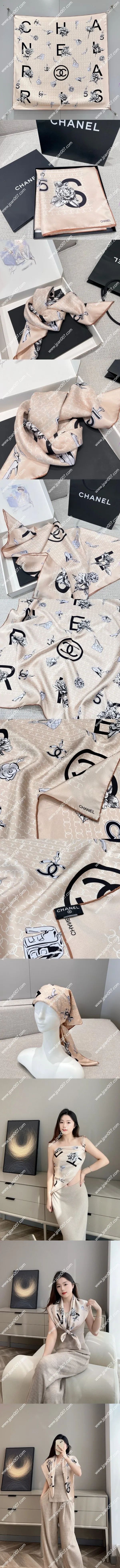 シャネル「カメリア ペンダント」ベージュ シルクスカーフ 90x90cm(Chanel0002)