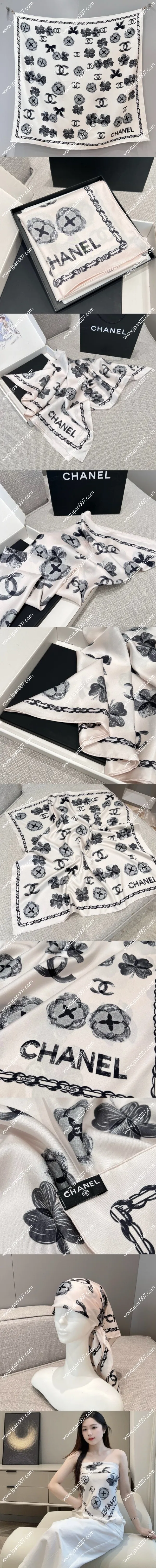 シャネル「カメリア ブローチ」ピンク シルクスカーフ 90x90cm(Chanel0006)
