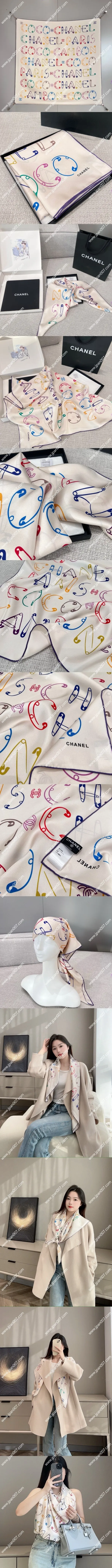 シャネル「ペーパークリップ」クリーム シルクスカーフ 90x90cm(Chanel0010)