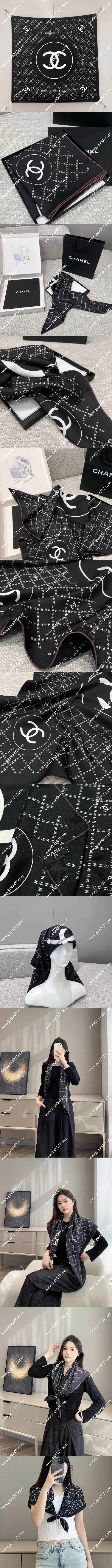 シャネル「ダイヤモンド バッジ」ブラック シルクスカーフ 90x90cm(Chanel0011)