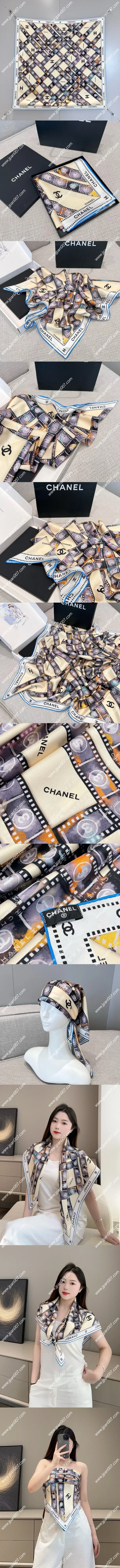 シャネル「タイムカプセル」ベージュ シルクスカーフ 90x90cm(Chanel0023)
