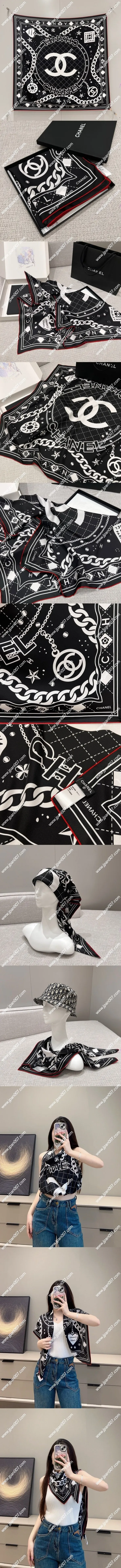 シャネル「CCチェーン」ブラック シルクスカーフ 90x90cm(Chanel0034)