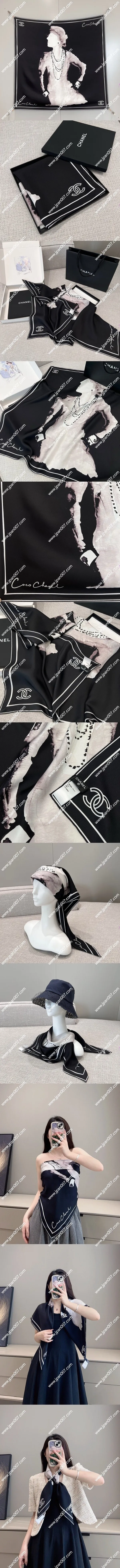 シャネル「ココ?マドモアゼル」ブラック シルクスカーフ 90x90cm(Chanel0037)
