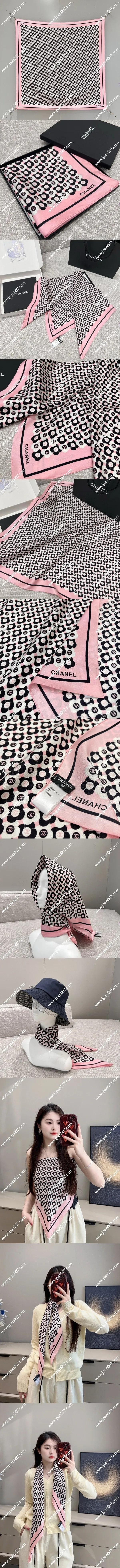 シャネル「CC カメリア」ピンク シルクスカーフ 90x90cm(Chanel0042)