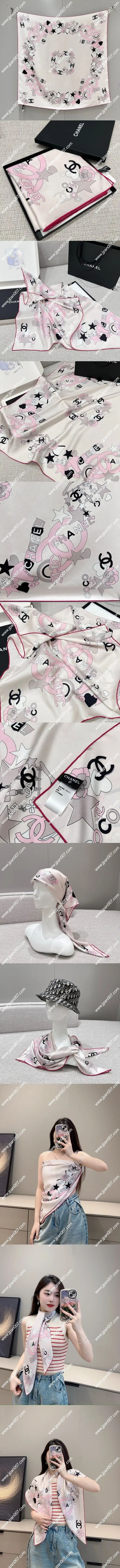 シャネル「ココ スター ストーリー」ヌードピンク シルクスカーフ 90x90cm(Chanel0053)