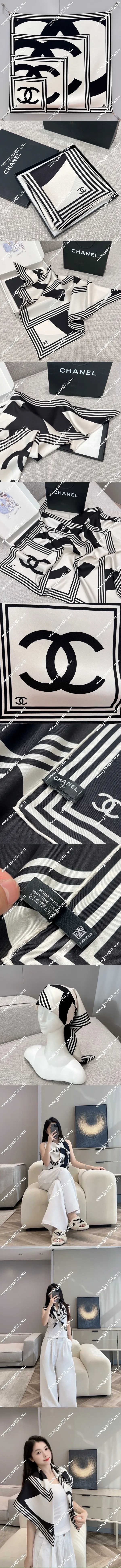 シャネル ブラック&ホワイト ダブルCロゴ シルクスカーフ 90x90cm(Chanel0067)
