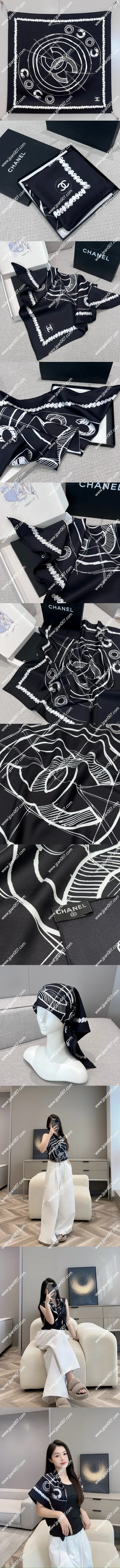 シャネル ブラック シルク スクエアスカーフ 90x90cm(Chanel0069)
