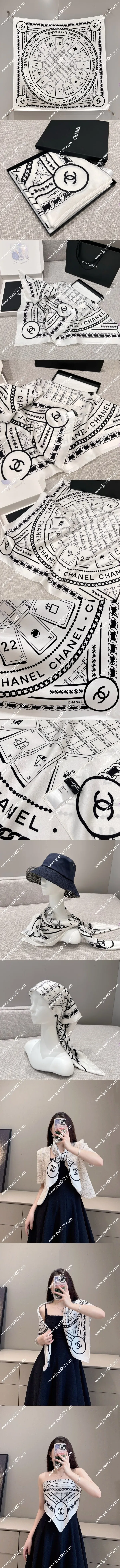 シャネル「トランププリント」ホワイトシルクスカーフ 90x90cm(Chanel0124)