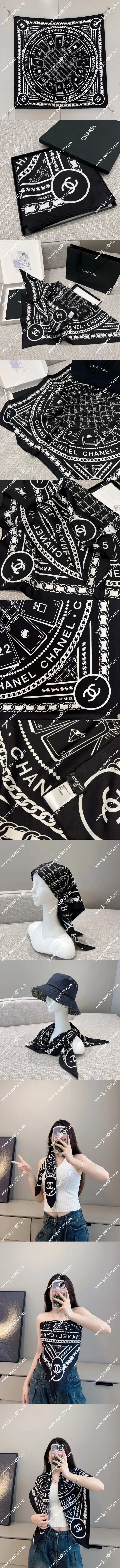 シャネル「トランププリント」ブラック シルクスカーフ 90x90cm(Chanel0125)