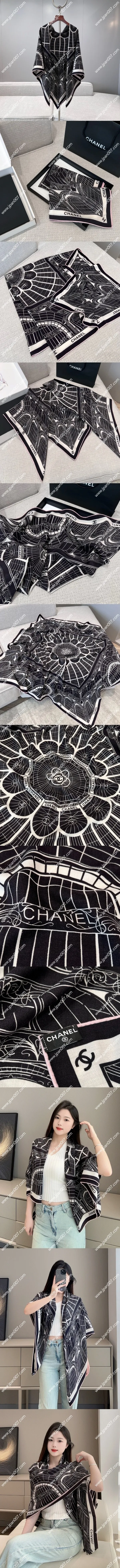 シャネル「ガブリエルシャネル グランパレ メインエントランスホール」ブラック カシミア ショール 140x140cm(Chanel0128)