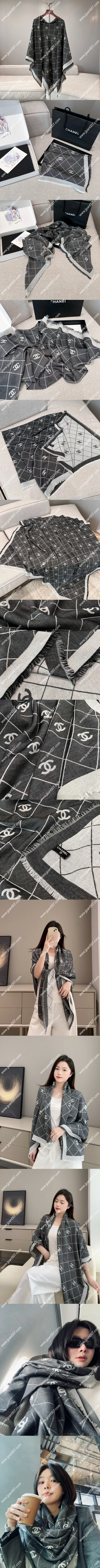 シャネル「キルティング CCロゴ」ブラック/グレー リバーシブルショール 140x140cm(Chanel0134)
