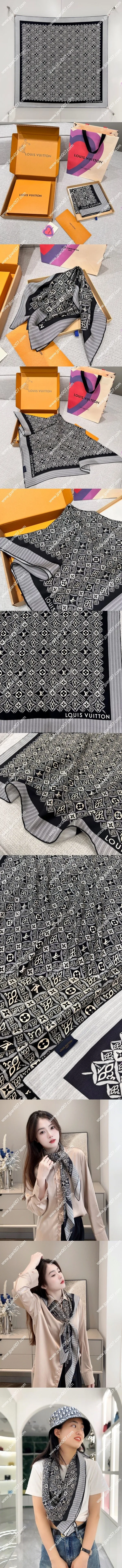 ルイヴィトン「SINCE 1854」ブラック シルクスカーフ 90×90cm(MP2824)