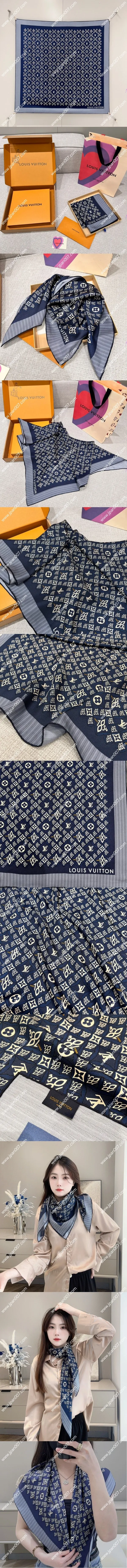 ルイヴィトン「SINCE 1854」ネイビーブルー シルクスカーフ 90×90cm(MP2897)