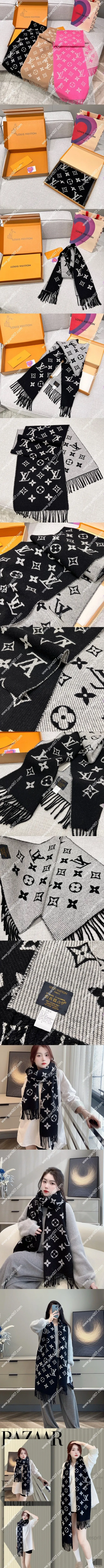ルイヴィトン「エシャルプデイリー LV」ブラック シルクショール 35×217cm(M76701)