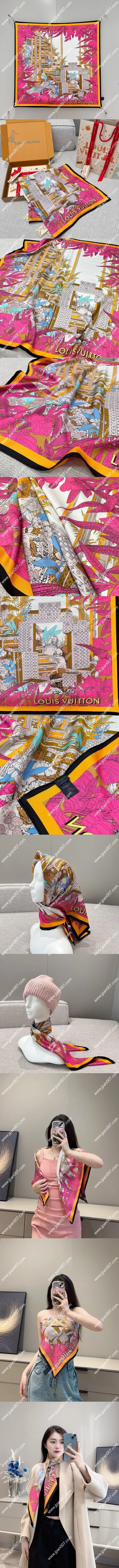 ルイヴィトン「エンチャンテッドフォレスト」ローズピンク シルク スクエアスカーフ 90×90cm(M78409)