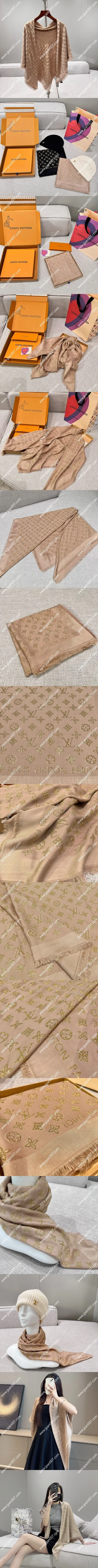 ルイヴィトン スペシャルエディション「モアモノグラム」シャンパン シルクショール 120×120cm(M76641)