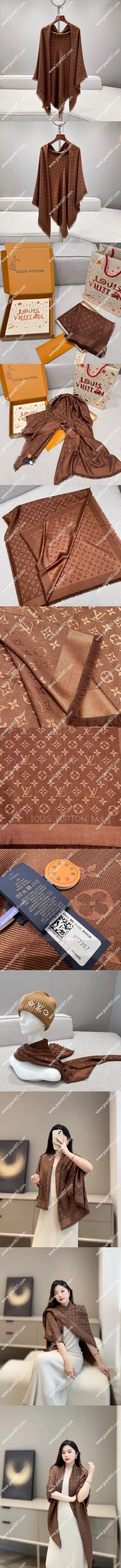 ルイヴィトン「モノグラムクラシック」ブラウン シルクショール 140×140cm(M77357)