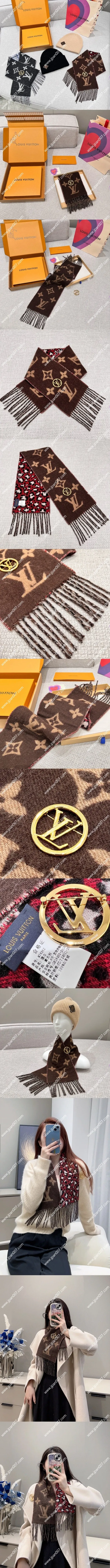 ルイヴィトン「ミニレイキャビク」リバーシブルカシミアマフラー ブラウン/レッド 17×105cm(M76362)