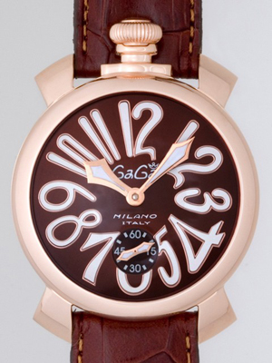 ガガ･ミラノスーパーコピー マニュアル 48mm 手巻き 5011.1 チョコブラウン皮