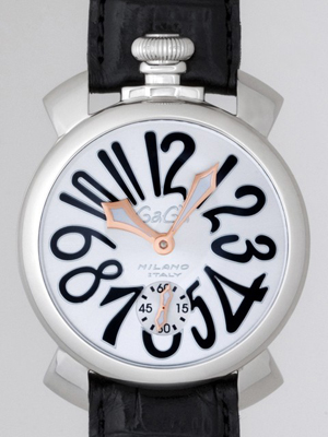 ガガ･ミラノスーパーコピー マニュアル 48mm 手巻き 5010.7 ブラック皮