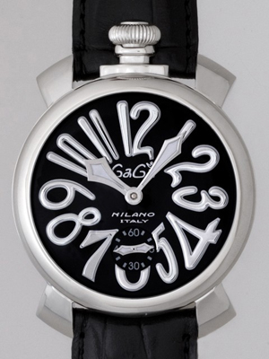 ガガ･ミラノスーパーコピー マニュアル 48mm 手巻き 5010.4 ブラック皮