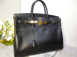 エルメススーパーコピー HERMES バーキン40ｃｍ黒× 中オレンジ色アルデンヌ素材 ゴールド金具 hermes-030