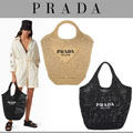 プラダ PRADA ロゴエンボス ラフィア ハンドバッグ PRADA-bag013