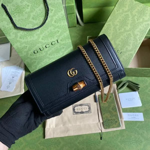 GUCCI スーパーコピー/ グッチ ダイアナ パイソン チェーンウォレットブラック（658243 17Q0T 1000）