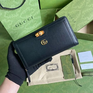GUCCI スーパーコピー / グッチ〔ダイアナ〕ブラック ジップアラウンドウォレット（658634 17Q0T 1000）