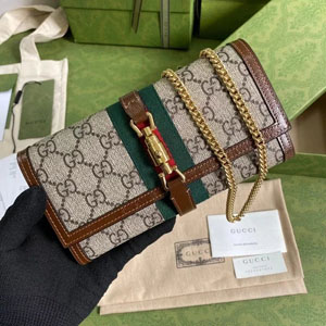 GUCCI スーパーコピー / グッチ 〔ジャッキー 1961〕チェーンウォレット ベージュ x ブラウン　（652681 HUHHG 8565）