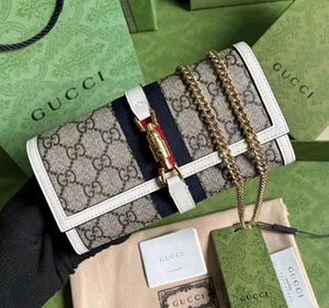 GUCCI スーパーコピー / グッチ 〔ジャッキー 1961〕チェーンウォレット ベージュxエボニー（652681 HUHHG 9794）