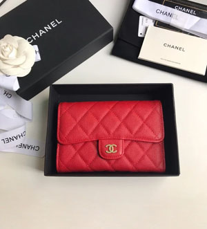 CHANEL スーパーコピー/ シャネル  三つ折り ミディアムサイズ 中財布 （ルージュ ）（A84341）