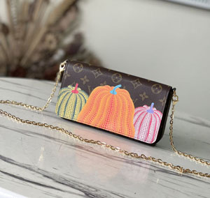【草間彌生コラボ】ルイ?ヴィトン スーパーコピー LV × YK ポシェット?フェリシー、カボチャモチーフのクラッチバッグ（M82108）