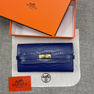 エルメス スーパーコピー ケリー 長財布/パテントレザー ネイビーブルー 071