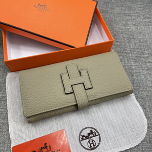 エルメス スーパーコピー H型バックル 二つ折り長財布 牛革 ライトグレー 002