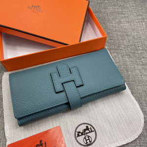 エルメス スーパーコピー H型バックル 二つ折り長財布 牛革 ブルー 003