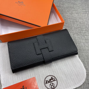 エルメス スーパーコピー H型バックル 二つ折り長財布 牛革 ブラック 005