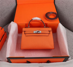 Hermes/エルメス スーパーコピー ケリーミニ2 (KELLY MINI 2) オレンジ x シルバー ショルダーバッグ 069