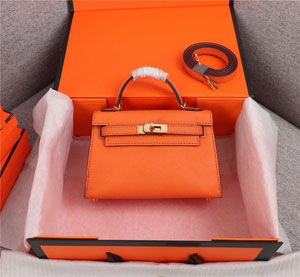 Hermes/エルメス スーパーコピー ケリーミニ2(KELLY MINI 2 )オレンジ x ゴールド ショルダーバッグ 070