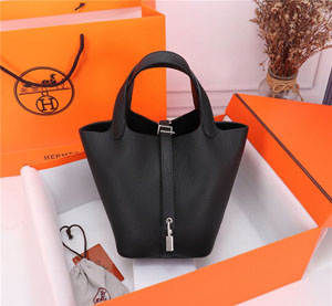 Hermes/エルメス スーパーコピー ピコタンロック 18PM ハンドバッグ ブラック x プラチナ（H056289CK3Y）