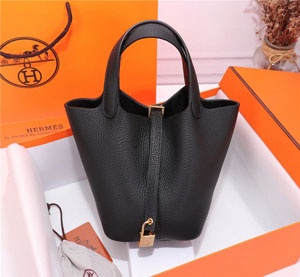 Hermes/エルメス スーパーコピー ピコタンロック 18PM ハンドバッグ ブラック x ゴールド（H056289CK3Y）