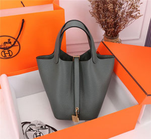 Hermes/エルメス スーパーコピー ピコタンロック 18PM ハンドバッグ ダークグレー x ゴールド（H056289CC0L）
