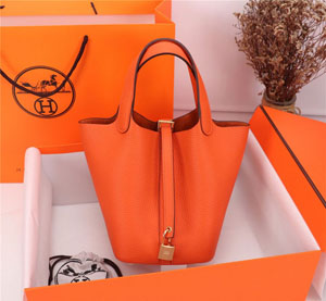 Hermes/エルメス スーパーコピー ピコタンロック 18PM ハンドバッグ オレンジ x ゴールド（H056289CK93）