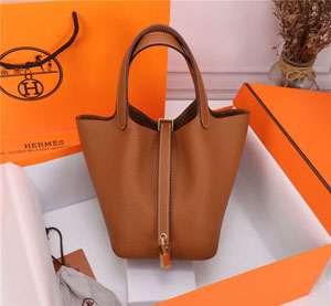 Hermes/エルメス スーパーコピー ピコタンロック 18PM ハンドバッグ ブラウンxゴールド（H056289CK37）